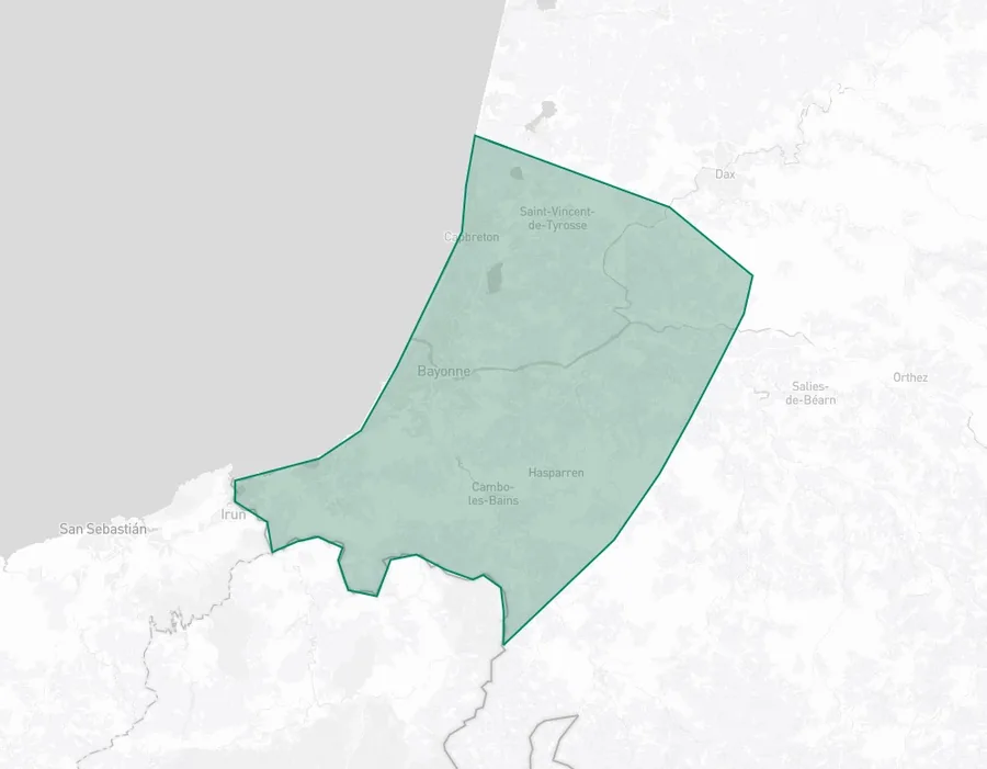 Carte de la zone de déplacement Uniberdea au Pays Basque et Sud Landes